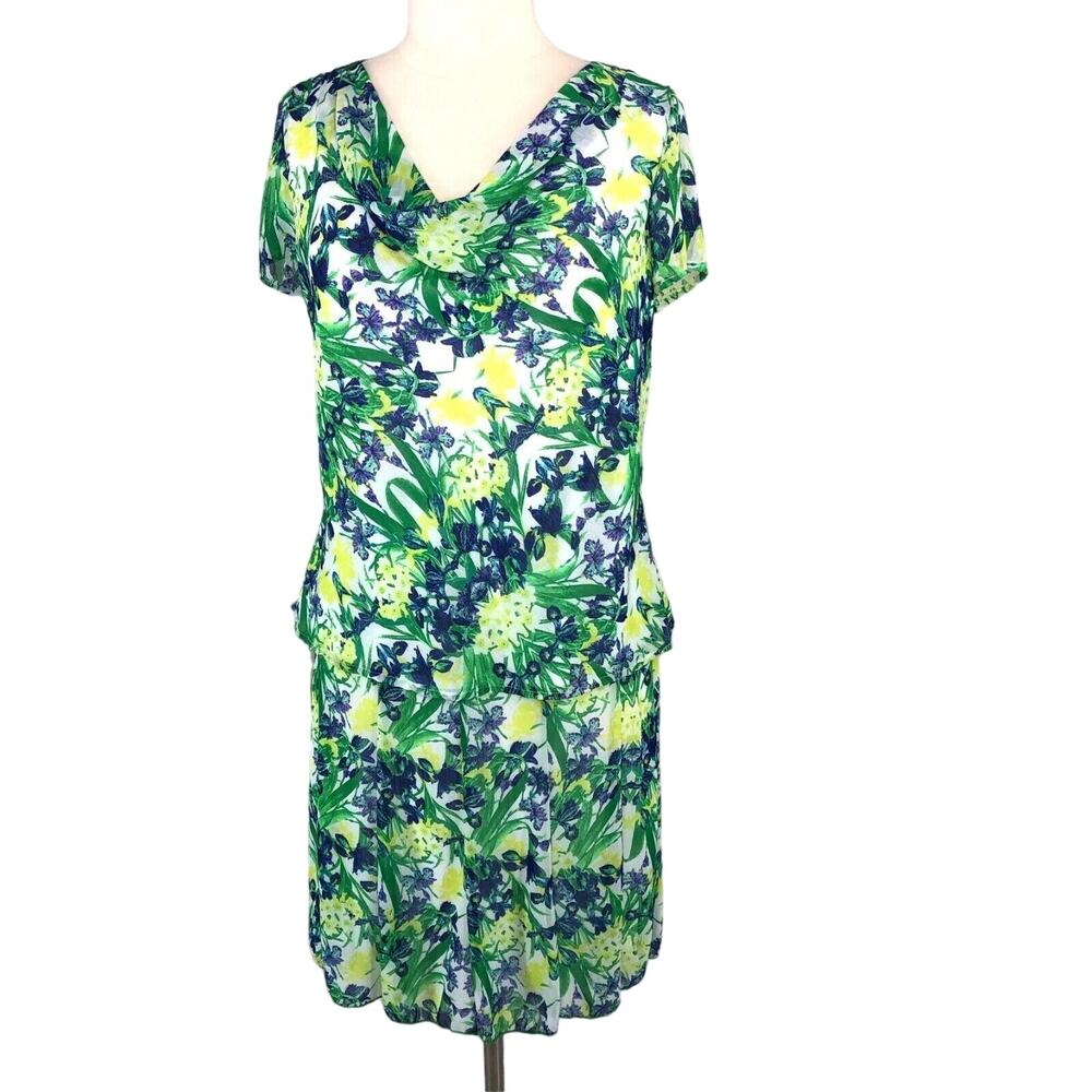 Notations Chiffon A-Line Flare Skirt Set Knee Length Cowl Neck Floral NWT